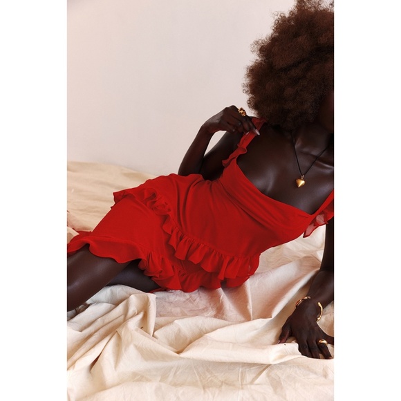 NEW House of CB Ariela Ruffle Maxi Dress Red Rose Cherry Medium - Picture 11 of 17